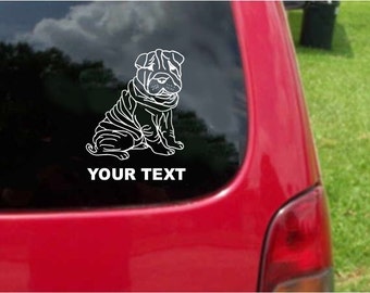 Set (2 Pieces)  Chinese Shar-Pei  Dog  Sticker Decals with custom text 20 Colors To Choose From.  U.S.A Free Shipping