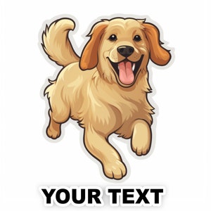 Set of 2 Golden Dog Retriever Decal Stickers with Free Custom Text - Full Color and Weatherproof. U.S.A Free Shipping