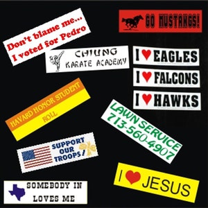 Set aangepaste bumper stickers stickers 3 "x 11" full color / weerbestendig. U.S.A Gratis verzending