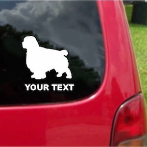 Set (2 Pieces)   Clumber Spaniel  Dog  Sticker Decals with custom text 20 Colors To Choose From.  U.S.A Free Shipping