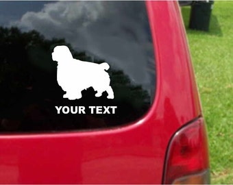 Set (2 Pieces)   Clumber Spaniel  Dog  Sticker Decals with custom text 20 Colors To Choose From.  U.S.A Free Shipping