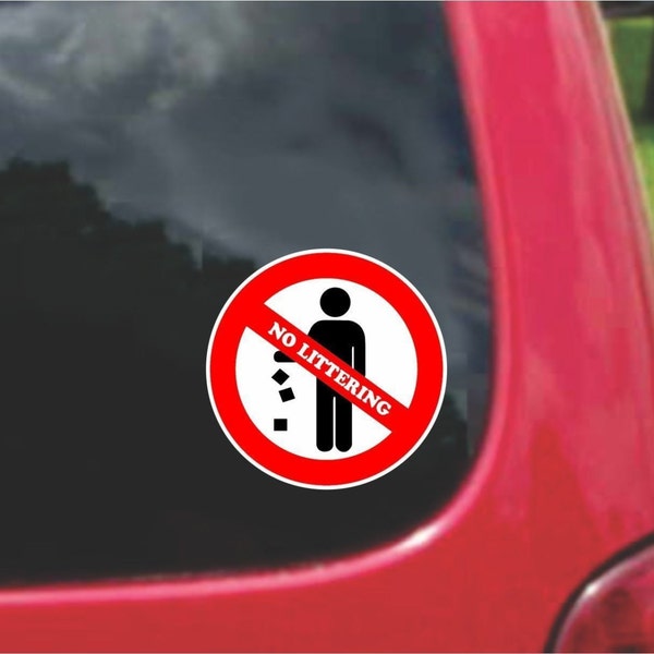 Set of No Littering  Warning Sign Stickers Decals Full Color/Weather Proof. U.S.A Free Shipping