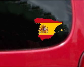 2 Spain Flag Outline Decals, Full Color Weatherproof Vinyl Stickers