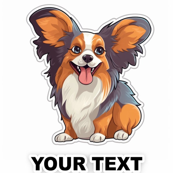 Set of 2 Papillon Dog Decal Stickers with Free Custom Text - Full Color and Weatherproof. U.S.A Free Shipping