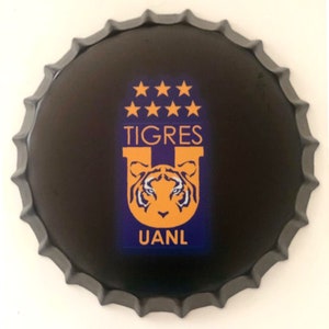 Tigres UANL Monterrey Decorative Bottle Cap Metal Tin Sign 13.8&quot; Inches Diameter Wall Art Plaque  Home Decor - Bonus 1 Sticker Decal 3&quot; Tall