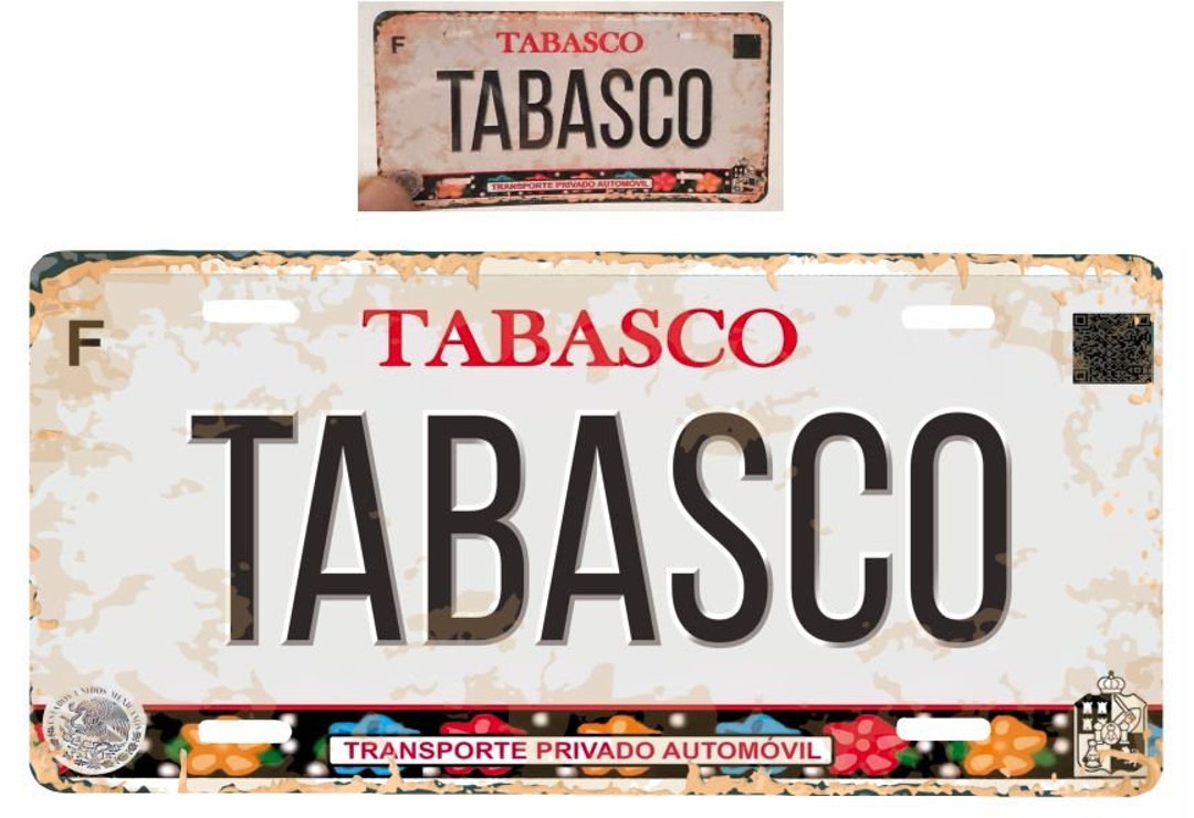 Set Tabasco Mexico Aluminum License Plate Sign Placa 6 X 12 and Sticker