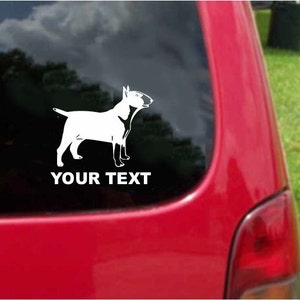 Set (2 Pieces) Bull Terrier Dog  Sticker Decals with custom text 20 Colors To Choose From.  U.S.A Free Shipping