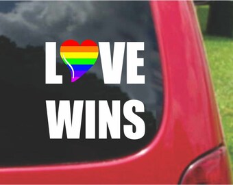 Set (2 Pieces) Love Wins Gay Pride  Sticker Decals 20 Colors To Choose From.  U.S.A Free Shipping