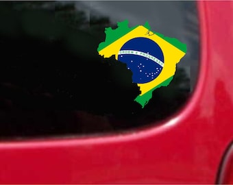 2 Pieces Brazil Outline Map Flag Vinyl Decals Stickers Full Color/Weather Proof. U.S.A Free Shipping