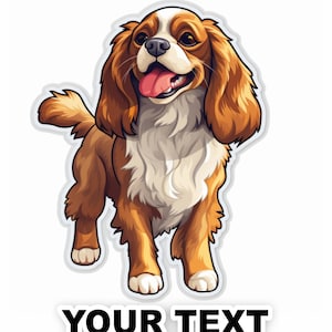 Set di 2 adesivi per decalcomanie per cani Cavalier King Charles Spaniel con testo personalizzato gratuito - a colori e resistenti alle intemperie. Spedizione gratuita negli Stati Uniti