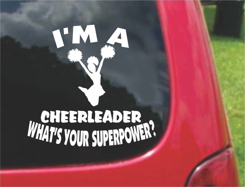 Set 2 Pieces I'm a CHEERLEADER What's Your Superpower Sticker Decals 20 Colors To Choose From. U.S.A Free Shipping image 1