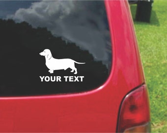 Set (2 Pieces)  Dachshund  Dog  Sticker Decals with custom text 20 Colors To Choose From.  U.S.A Free Shipping