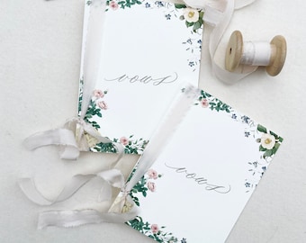 Calligraphy Vow Books with Floral Border tied with Silk Ribbon
