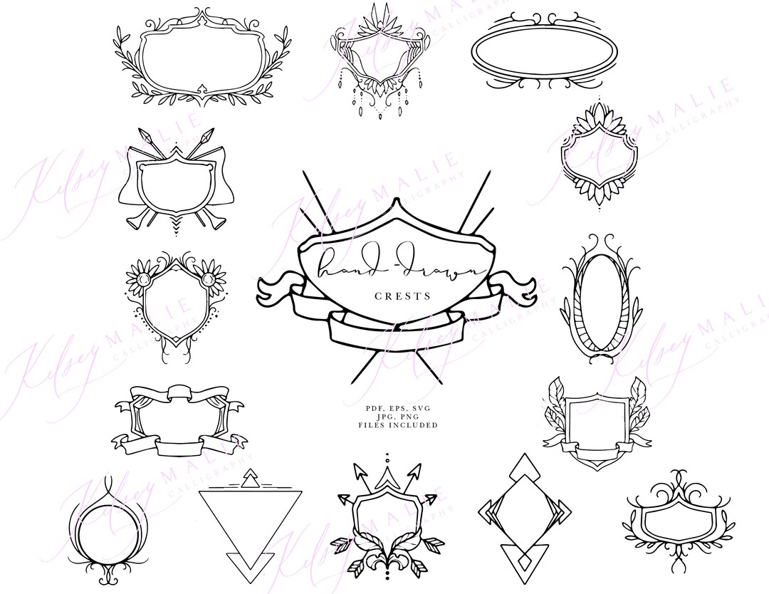 Hand-drawn Set of Crests/clipart for Wedding, Scrapbooking, Craft ...
