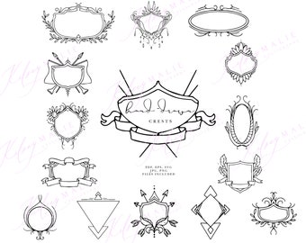Hand-Drawn Set of Crests/Clipart for Wedding, Scrapbooking, Craft Projects - High-Res/Vector Files