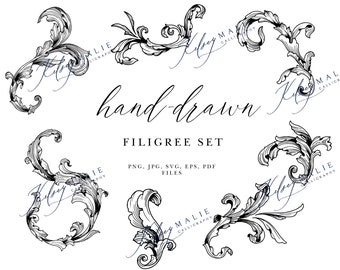 Hand-Drawn Set of Filigree/Clip Art for Wedding, Scrapbooking, Craft Projects - High-Res/Vector Files