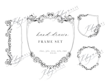 Hand-Drawn Set of Rococo Art Frames/Crests for Wedding, Scrapbooking, Craft Projects - High-Res/Vector Files