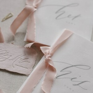 Calligraphy Velvet Vow Books tied with Silk ribbon Set of 2 image 2