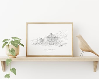 Custom House or Venue Drawing - Perfect for Wedding Invitations, Housewarming Gift, Holiday Cards, Personal Stationery