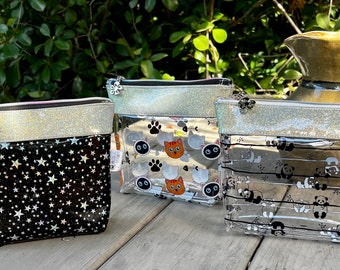 Vinilo TPU transparente brillante, resistente al agua, bolsa con cremallera, bolsa multiusos
