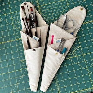 Scissor Case, Tool Case with snap closure, Scissor Caddy, Scissor Holder, Sewing Gift, Three Pocket Tool  Holder