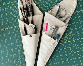 Scissor Case, Tool Case with snap closure, Scissor Caddy, Scissor Holder, Sewing Gift, Three Pocket Tool  Holder