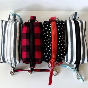 Mini bags. Tiny pouches. Pouch with key ring and clasp. Lined pouch.