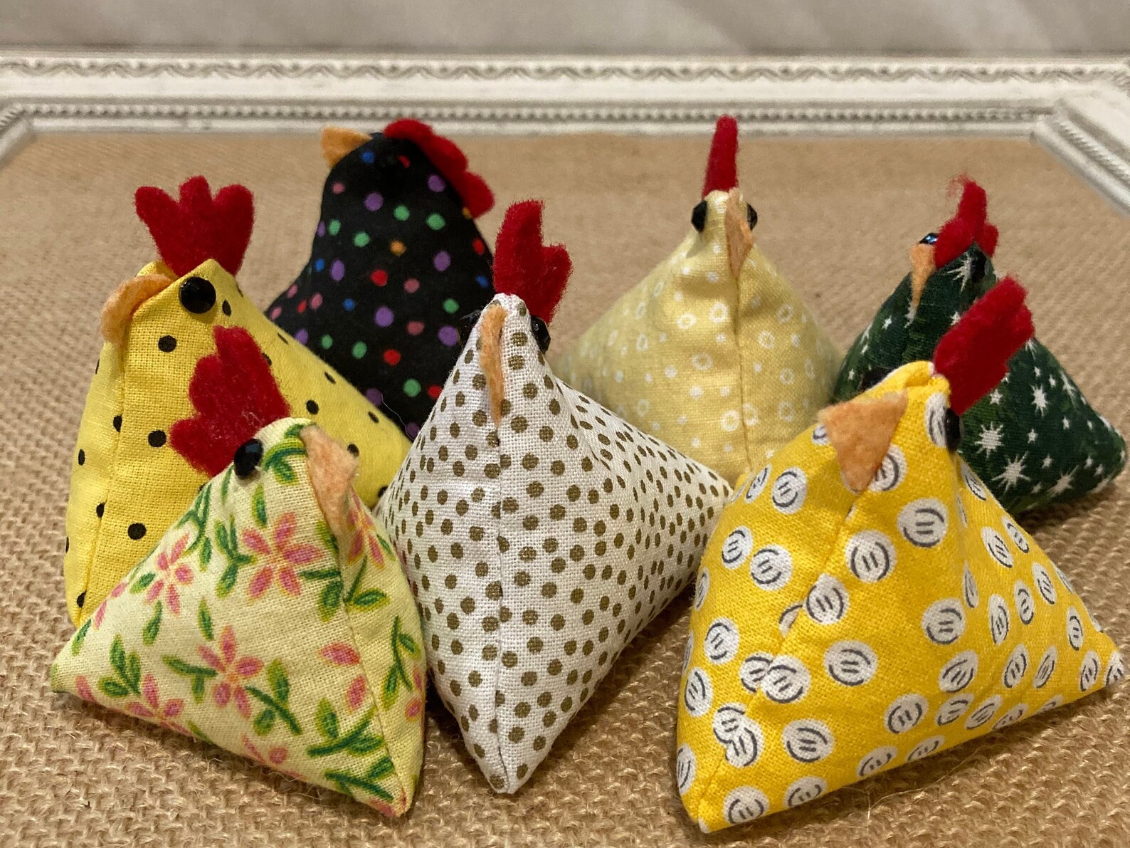 Fabric Chickens Tiny Stuffed Fabric Chickens. Polka Dot Chickens