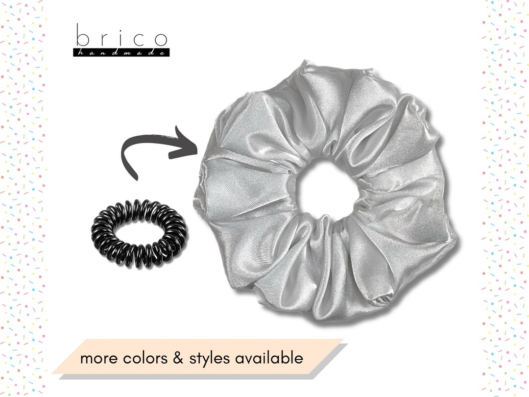 Platinum Satin Coil Scrunchie Hair Tie Silky Satin Fabric Coil