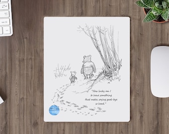 How Lucky am I Pooh & Piglet, Mouse Pad, Winnie Pooh Mousepad, Non-slip Rubber base Mousepad, Inspirational Gift Idea, Heartfelt Pooh Quote