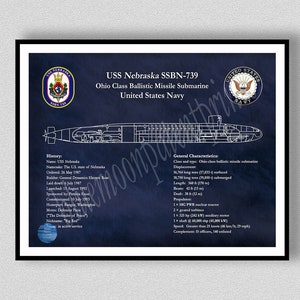 USS Nebraska SSBN-739 Ohio Class Submarine Wall Art, USS Nebraska Submarine Poster, Ohio Class Ballistic Missile Submarine Art Print