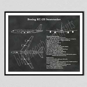 Boeing KC-135 Stratotanker Drawing Vers #2, KC135 Stratotanker Blueprint, Aerial Refueling & Transport Aircraft Poster, US Military Airplane