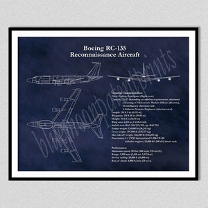 Boeing RC-135 Airplane Drawing, Boeing Stratolifter Poster, RC-135 Reconnaissance Airplane Blueprint, US Air Force Military Airplane