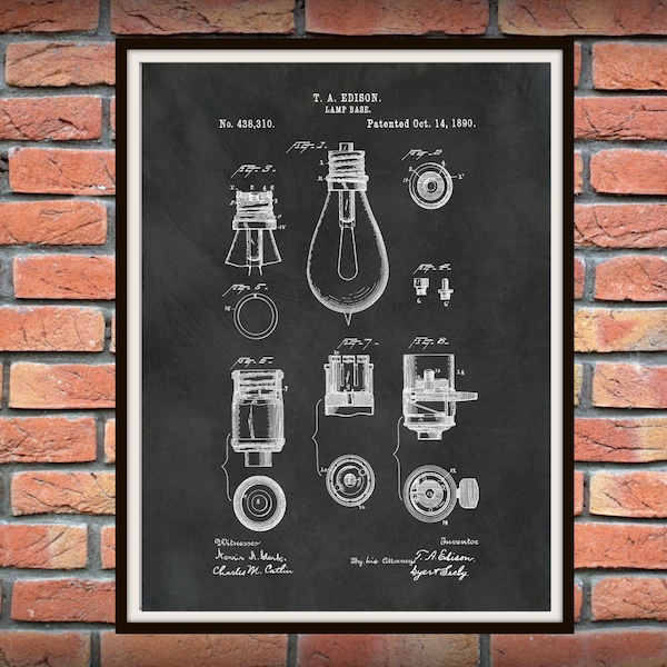 1890 Thomas Edison Patent Print - Edison Light Bulb Patent Print - Thomas Edison Light Bulb Invention Patent - Electrician Gift Idea