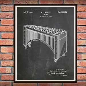 1936 Marimba Patent Print - Xylophone Patent Print - Music Room Decor - Orchestra Art - Marching Band Instrument - Jazz Band Gift