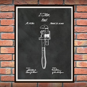 1869 Pipe Wrench Patent Print - 1869 Wrench Poster - Plumber Wall Art - Plumber Tool - Garage Wall Art - Man Cave Wall Art - Gift for Him