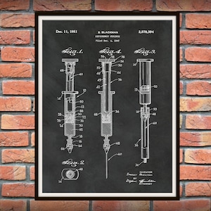 1951 Hypodermic Syringe Patent Print - Medical Poster - Medical Patent Print - Doctors Office Decor - Nurse Gift - Surgery - Hospital Decor