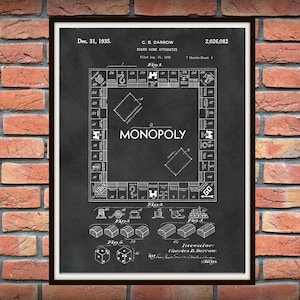 1935 Monopoly Patent Print - Monopoly Board Poster Print - Game Room Decor - Monopoly Game Patent Print