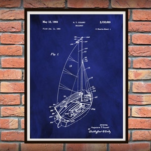 Patent 1964 Sailboat Art Print Designed by Andrew Court  - Poster Print - Nautical - Ship Wall Art - Marina Wall Art