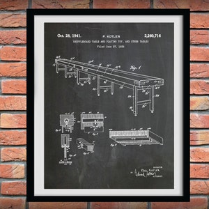 1941 Shuffleboard Table Patent Print, Shuffleboard Poster, Game Room Décor, Vintage Bar Decor, Shuffleboard Blueprint