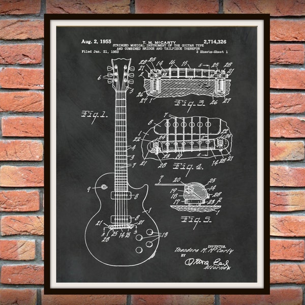 1955 Gibson Guitar Patent Print Les Paul Patent Print - Rock Band Poster - Music Room Decor - Electric Guitar Patent Print - Rock Band Decor