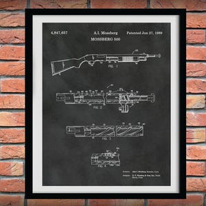 Mossberg 500 Rifle Patent Print, NRA Decor, Rifle Collector Art, Military Wall Art, Giclee Print