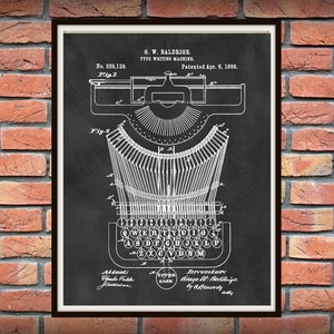 1886 Typewriter Patent Print - Typewriter Poster - Secretary Decor - Writer Gift Idea - Stenographer Print - Court Reporter Gift Idea