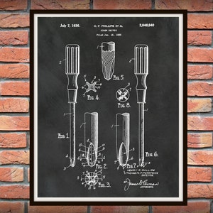 1936 Phillips Screwdriver Patent Print - Screwdriver Poster - Tool Patent Print - Man Cave Art- Mechanic garage Decor - Carpenter Gift Idea