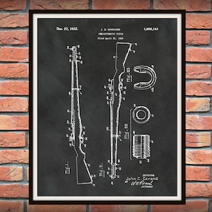 1932 M1 Garand Patent Print - M1 Garand Carbine Rifle Blueprint - Military Rifle Poster, Marine Army Veteran Gift