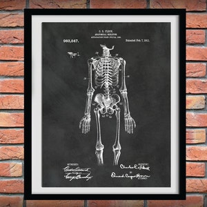 1911 Skeleton Patent Print, Anatomical Skeleton Poster, Orthopedic Décor, Medical Poster, Doctors Office Décor, Anatomy Art Print, Halloween
