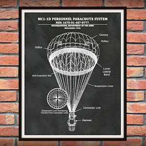 MC1-1D Parachute Drawing Personnel Parachute System - US Military Parachute Blueprint - Paratrooper Decor - Airborne Decor - Skydiver Gift