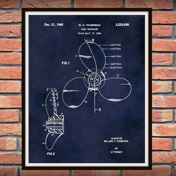 1965 Boat Propeller Patent Print, boat Propeller Poster, Boat propeller blueprint. Ship Decor, Nautical Wall Art