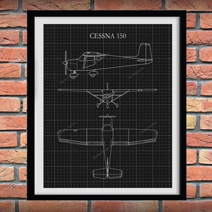 Cessna 150 Skyhawk Drawing - Airplane Art Print - Poster - Aviation Art - Aviator Decor - Pilot Art - Aviation School Art