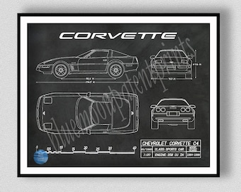 Corvette C4 Drawing, Chevy Corvette C4 Poster, Chevrolet Corvette C4 Wall Art, Sports Car, Race Car Décor, Corvette Collector Wall Art,